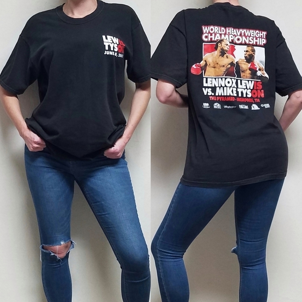 Vintage 2002 Lennox Lewis vs Mike Tyson World Heavyweight Championship Black Tee